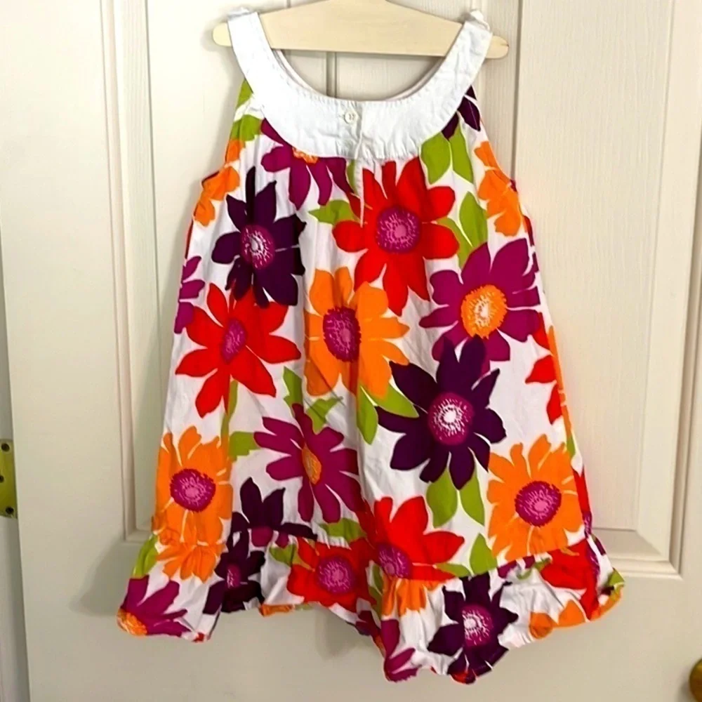 GYMBOREE Large Colorful Flowers Pullover Style Cotton Dress Size 5T . P/2A1409